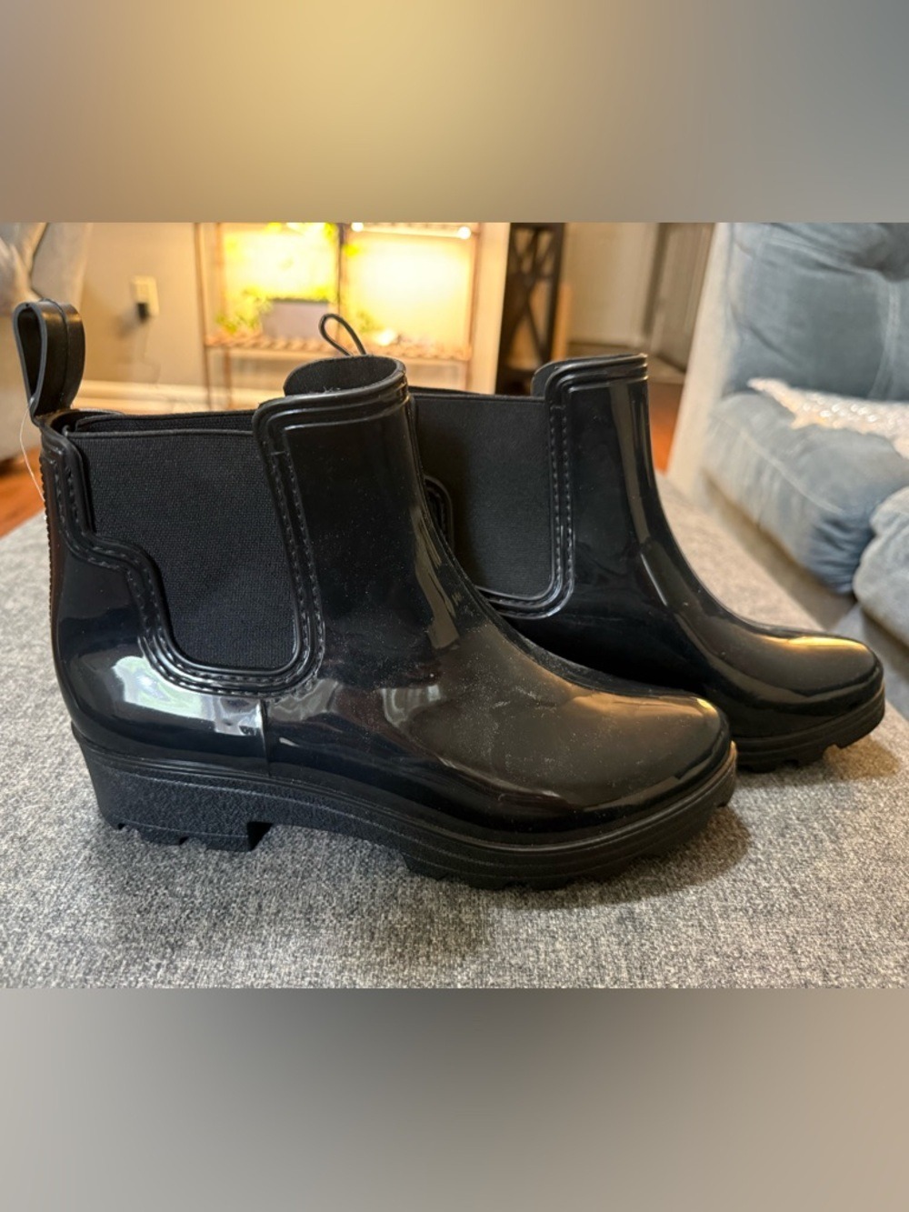 Capelli New York Jelly Rain Boots Black Gloss Chelsea Waterproof Lug Sole Size 9 - Picture 2 of 8